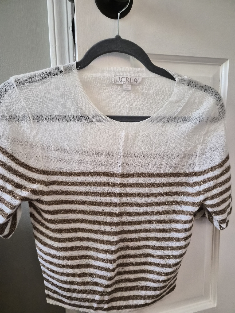 J. Crew White and Brown Striped Crop Top